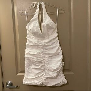 Zara White Ruched Halter Dress